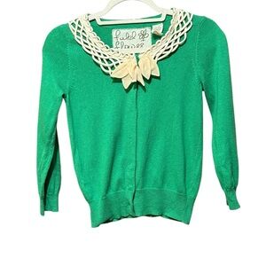 Anthropologie Field Flower Shamrock Green Cashmere/Cotton Blend Cardigan Sz‎ S
